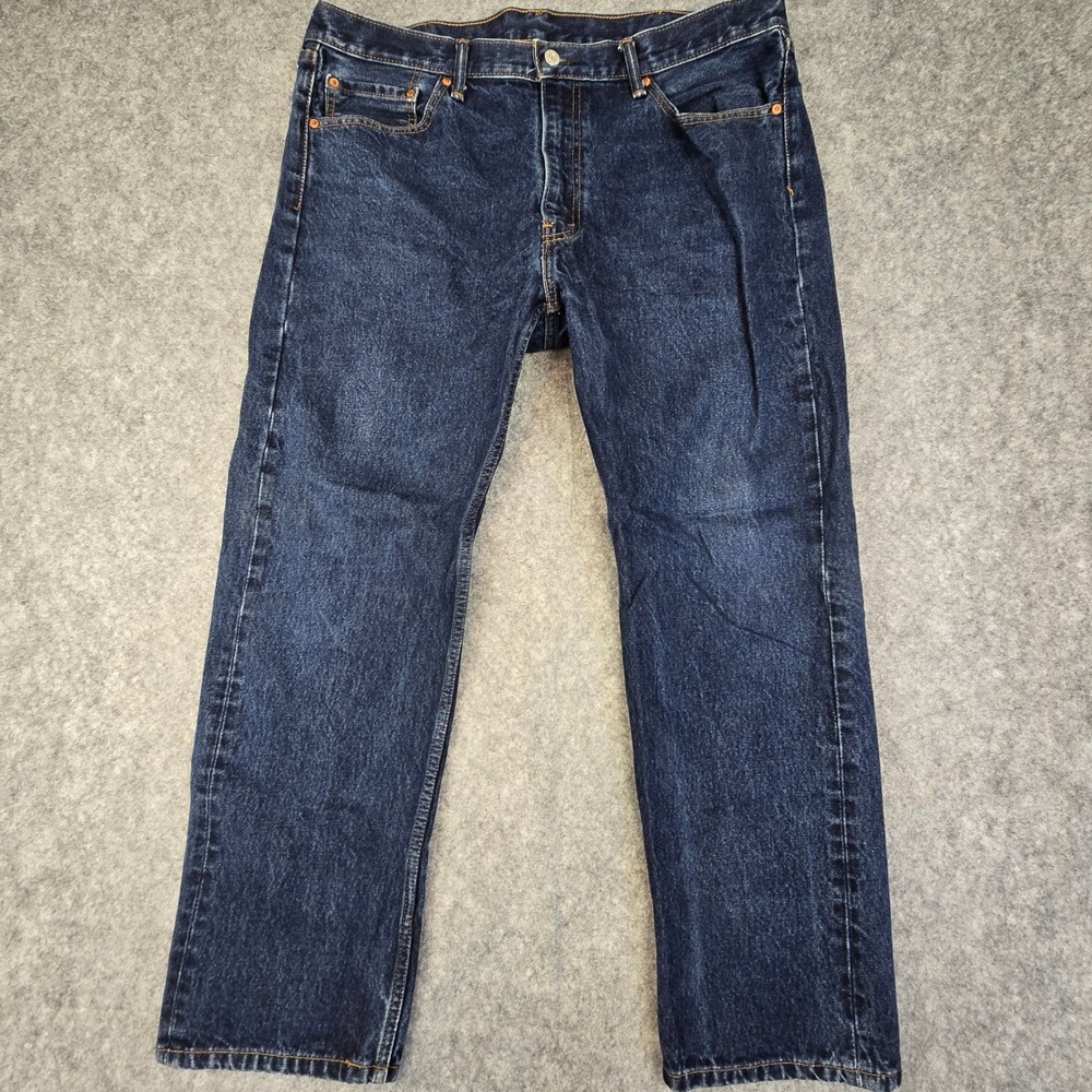 Levis 505 Regular Fit Straight Leg Jeans Dark Wash Blue Denim Mens 40x30